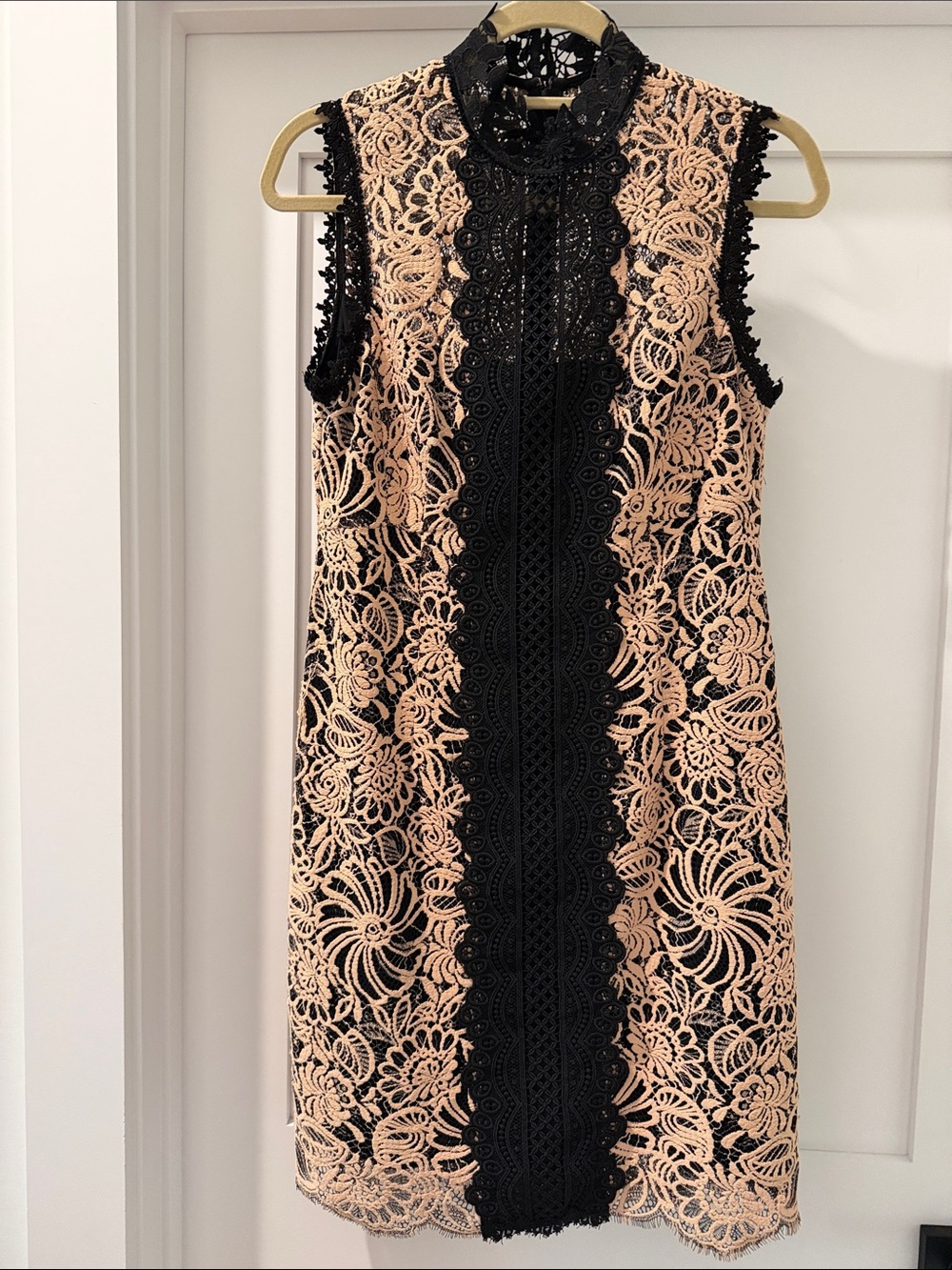 Nanette Lepore Sleeveless Black and Blush Lace Shift Dress (bw)